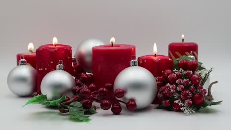 christmas decoration. red candles and christmas ornaments