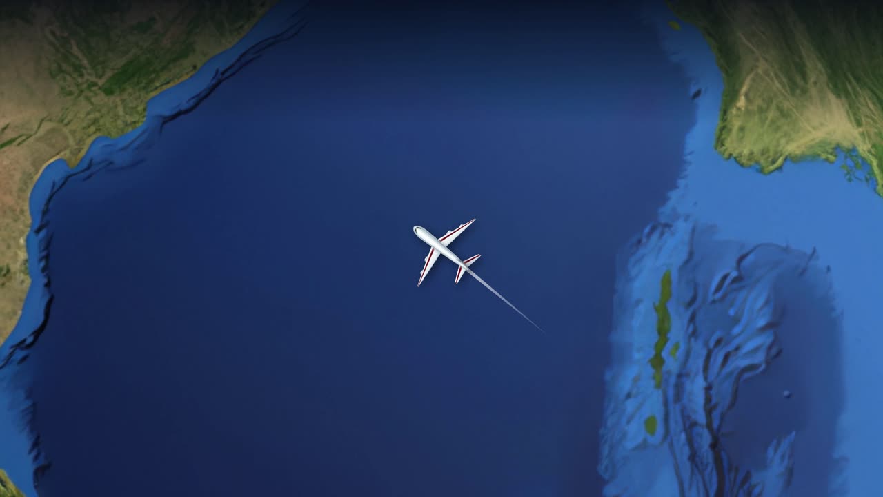 Satellittvisningsanimasjon sporer et kommersielt fly som flyr fra Sørøst-Asia til Vest-Europa.