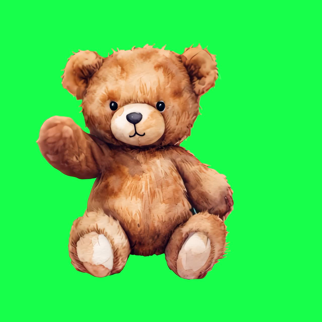 Animazione illustrata di un adorabile orsetto di peluche, video 4K trasparente, schermo verde.