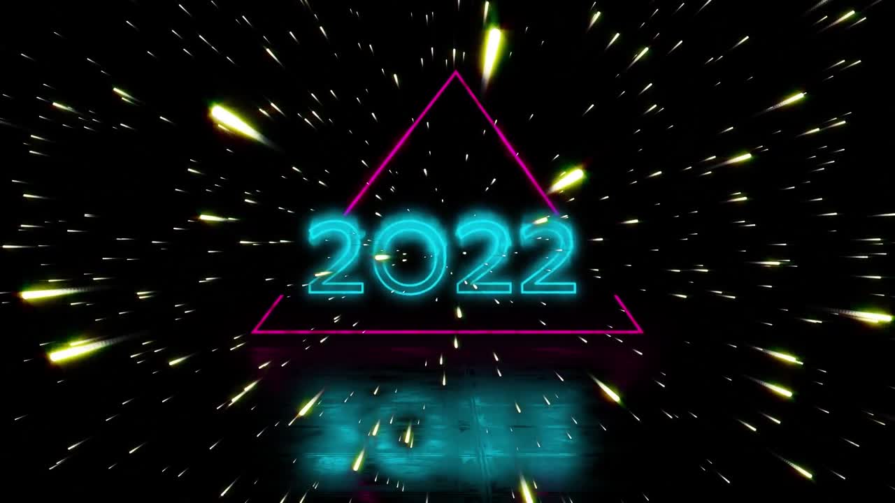 animación del texto de 2022 sobre triángulos y puntos de luz