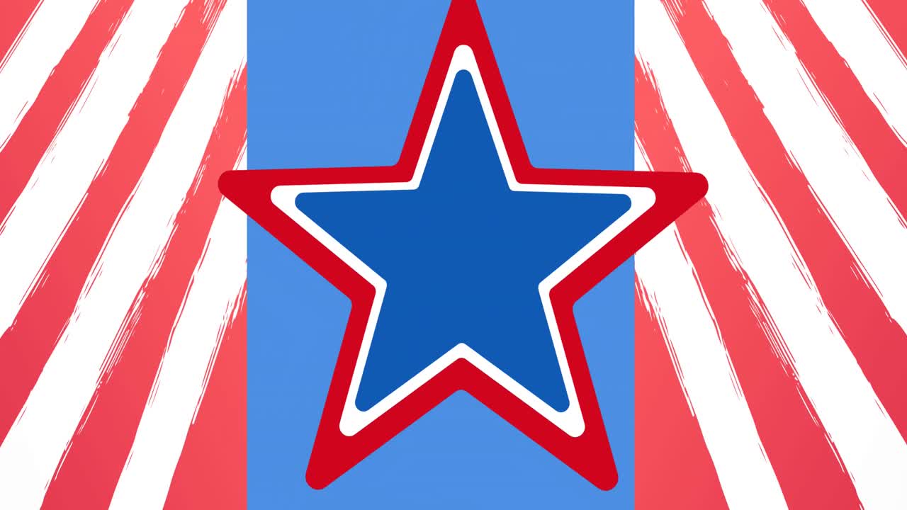 Animazione di motivi a stelle e strisce rosse, bianche e blu con elementi della bandiera americana.
