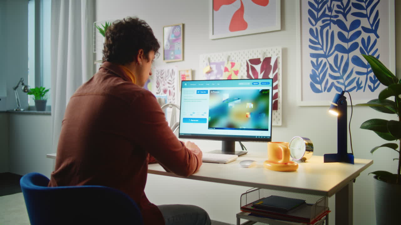 Person working on a computer at a home office desk