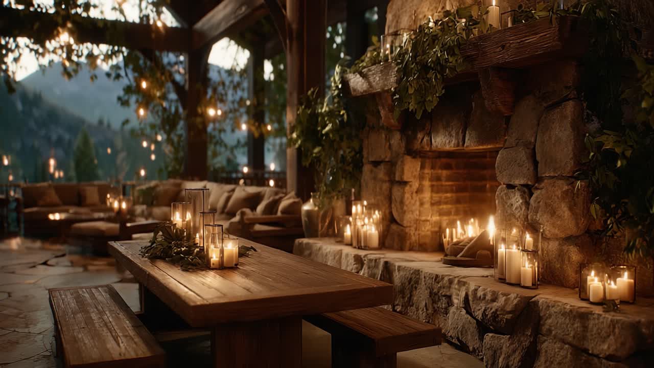 Un rifugio accogliente e rustico: Elegante atmosfera a lume di candela in uno splendido chalet di montagna con texture calde e spazi invitanti per relax e connessione