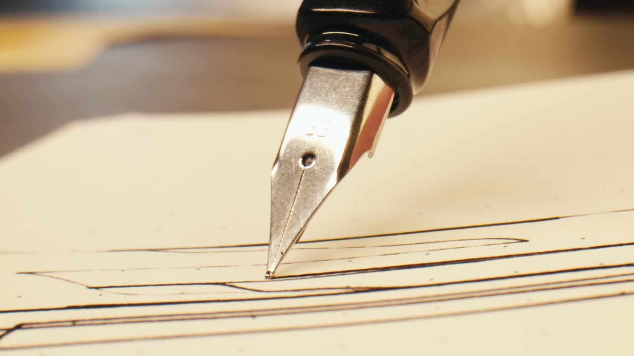 Primer plano de una pluma estilográfica escribiendo en un papel