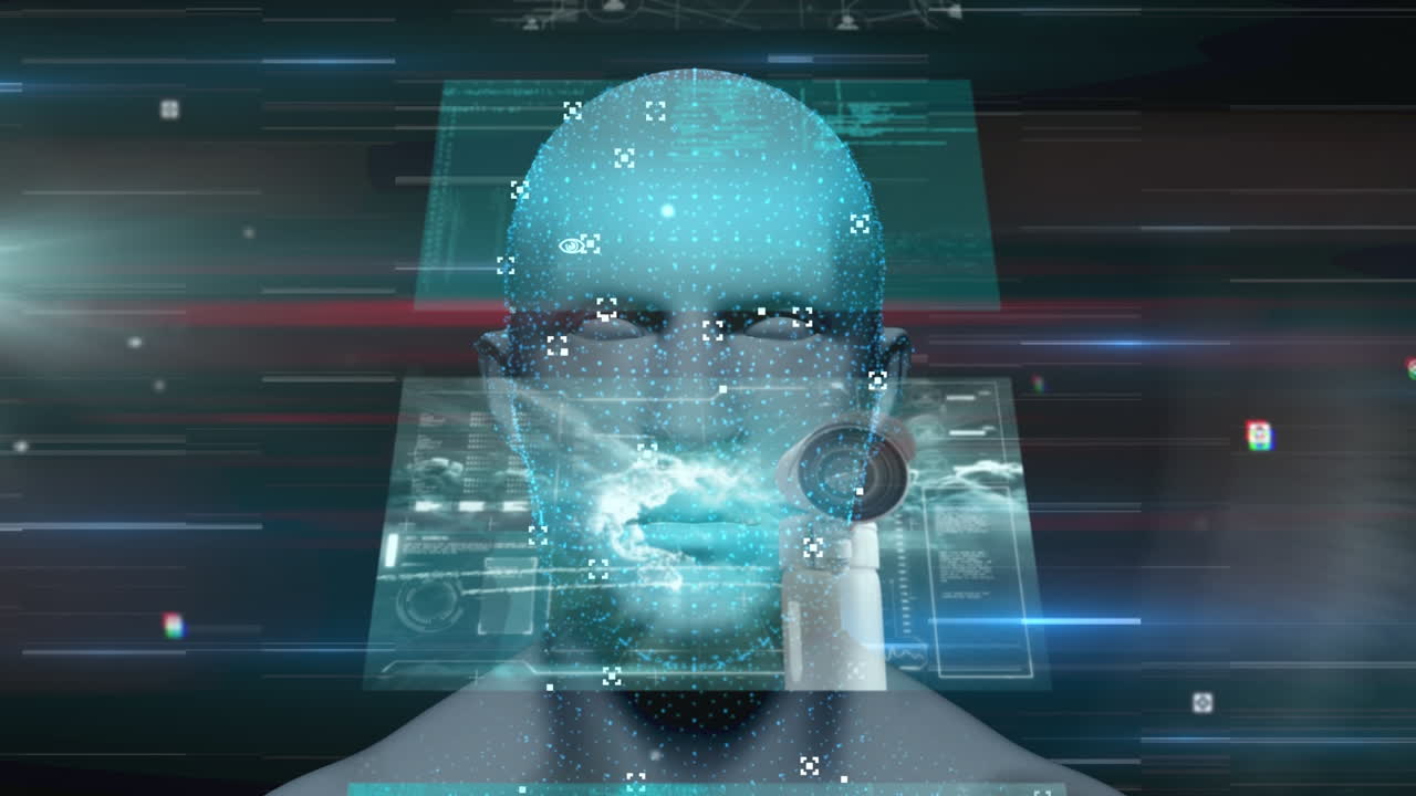 animación del procesamiento de datos sobre la cabeza humana digital