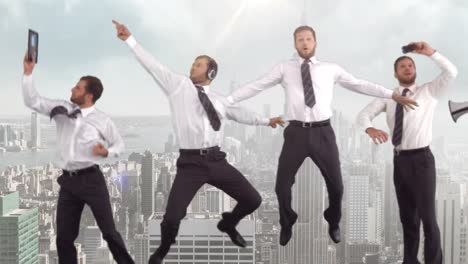 series of jumping businessman in slow motion