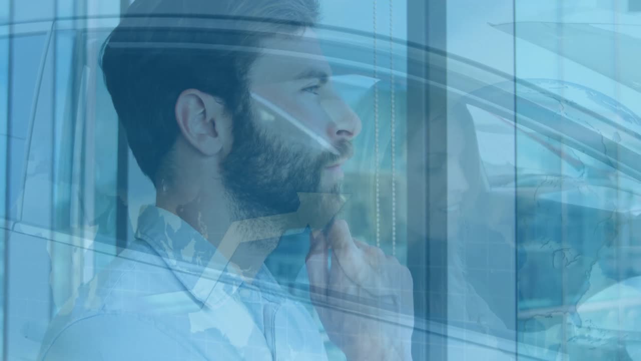 animación de una mujer caucásica en un coche sobre el pensamiento de un hombre de negocios caucásico