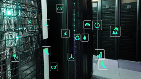 Animation-Von-Öko-Symbolen-Und-Datenverarbeitung-über-Computerserver