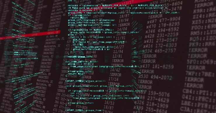Code column appearing, extending into 3D logs, red bar scanning errors, turquoise streaks flashing