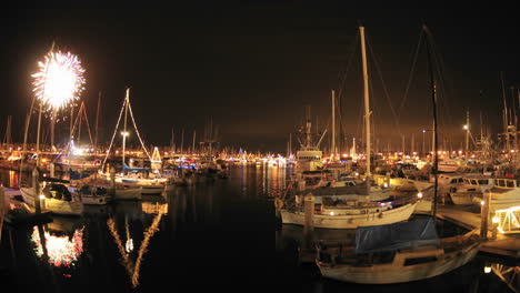 Time-lapse-motion-of-fireworks-at-the-annual-Parade-of-Lights-in-Ventura-Harbor-California