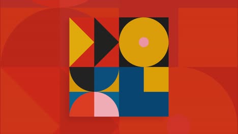 abstract geometric art with red, yellow, blue, black and pink colors