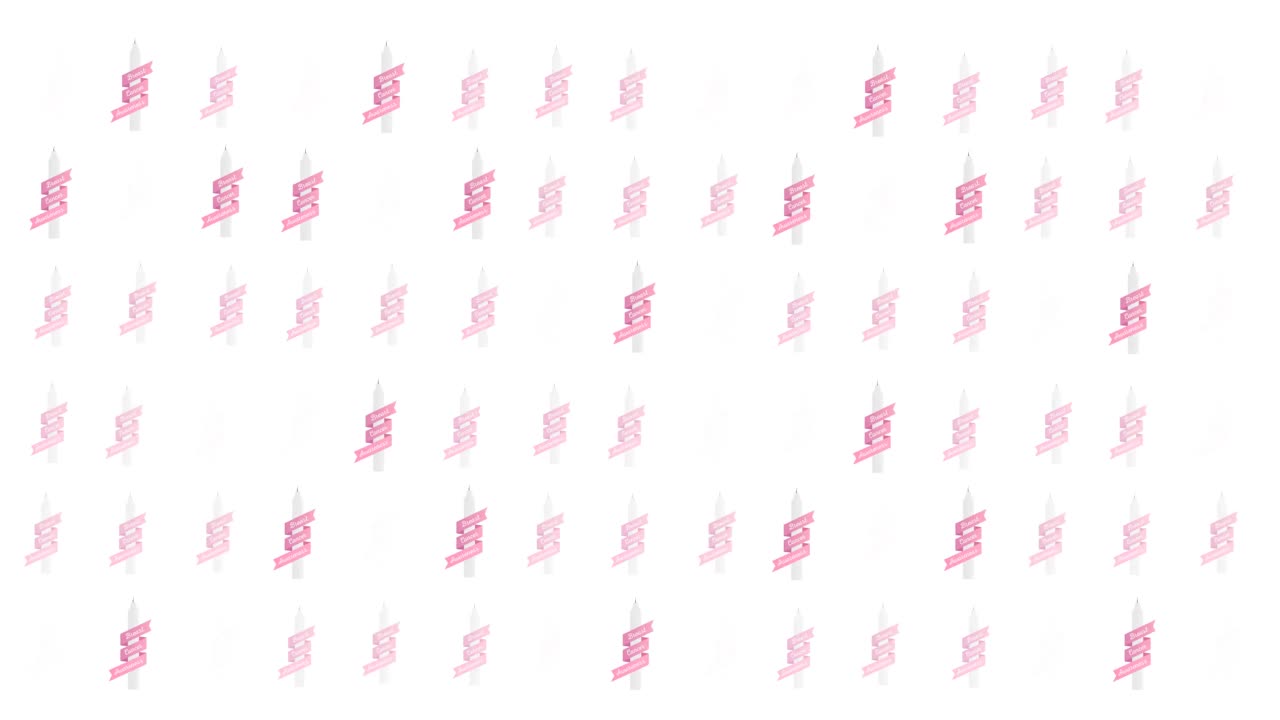 animación de varios logotipos de cinta rosa sobre fondo blanco