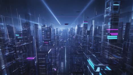 futuristic neon cityscape with flying vehicles