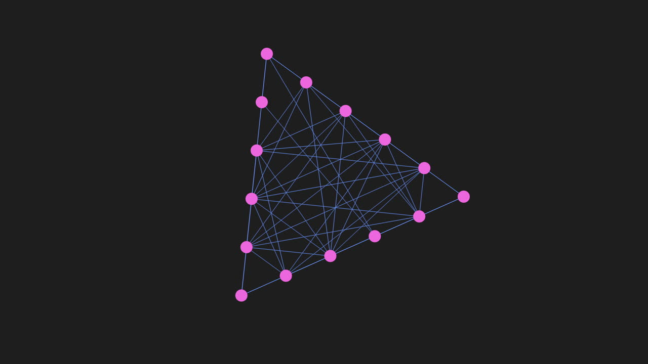 triángulo digital con puntos de neón y líneas en gradiente negro