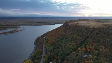 Autumn Foliage Overlooking River and Road