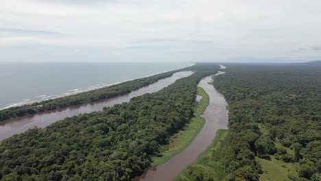 flyover brackish river lagoons at tortuguero in costa rica jungle