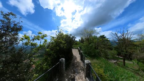 Wide-Angle-Slow-Motion-Shot-of-Stepped-Tourist-Trails-in-San-Marino