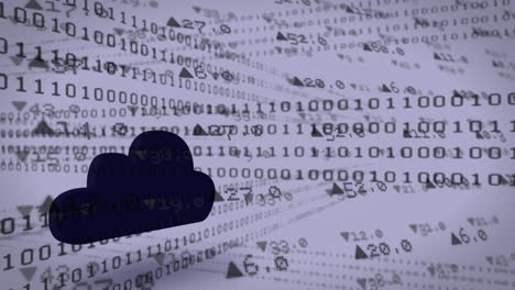 Cloud icon with binary code and data processing animation in background