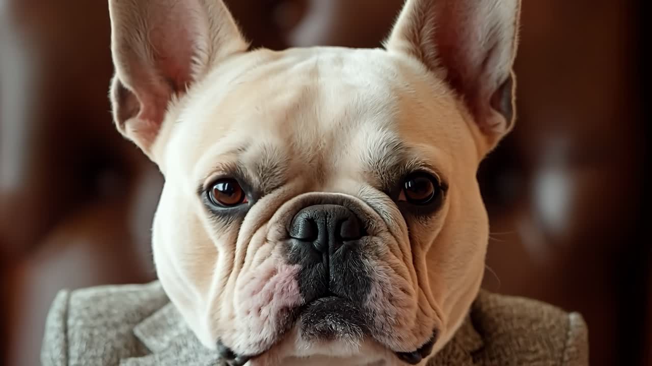 의자 에 앉아 있는 의복 과 타이 를 입은 개