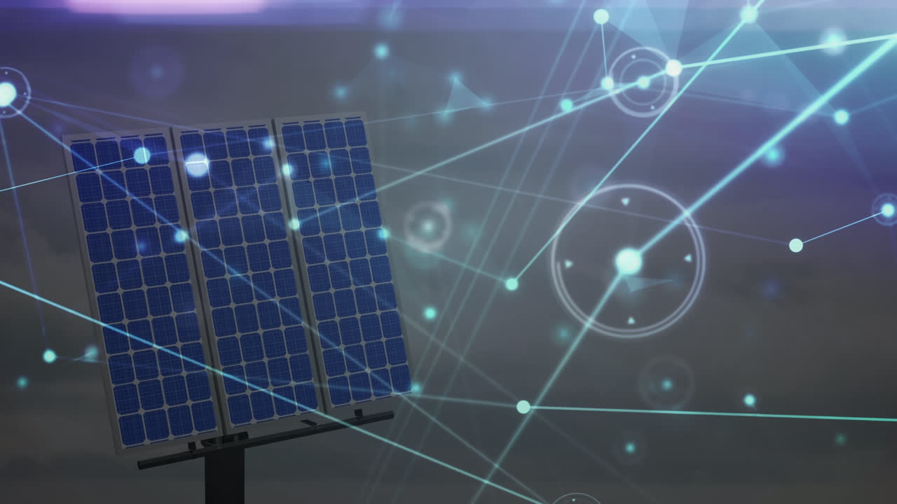 анимация сети соединений через солнечные панели