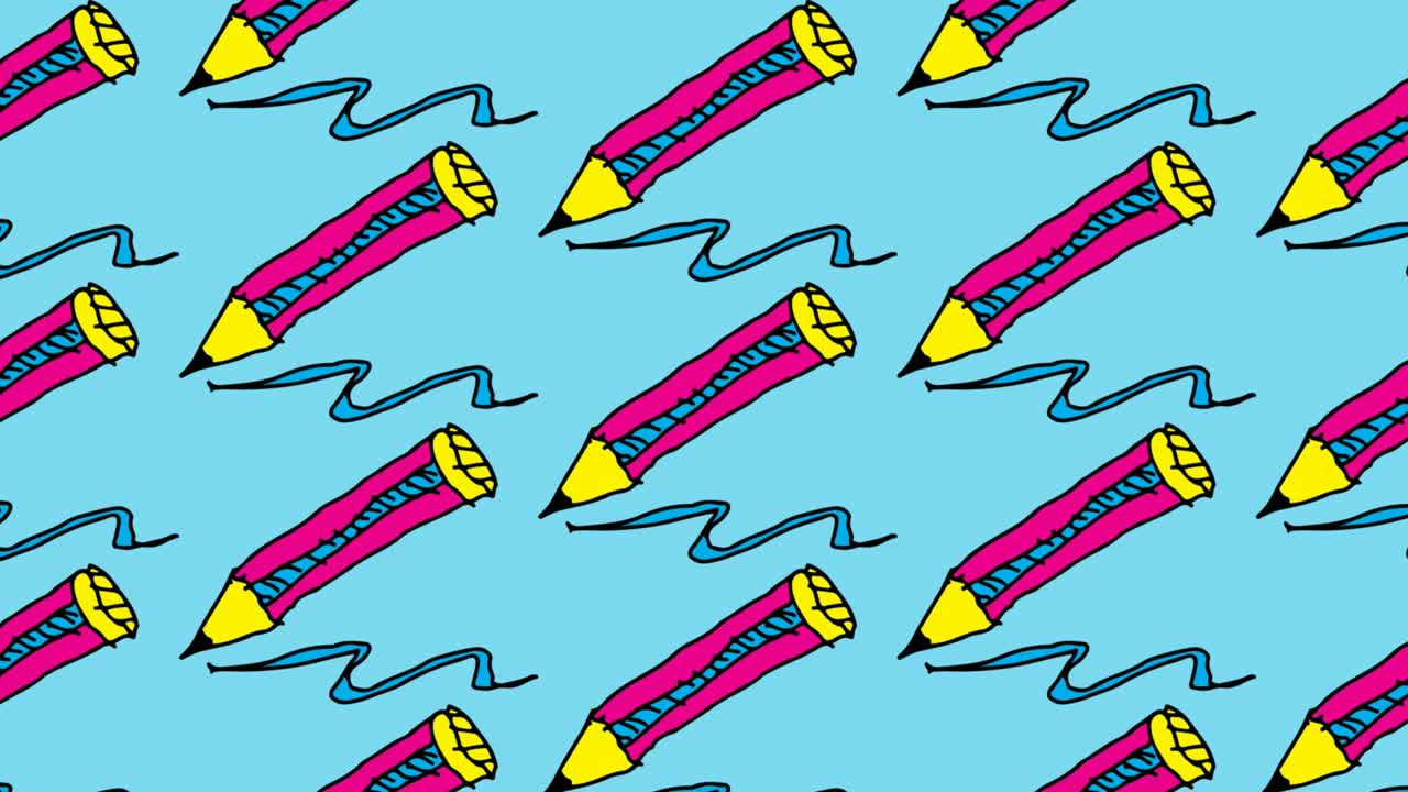 bambini che disegnano pop art sullo sfondo senza cuciture con il tema della matita