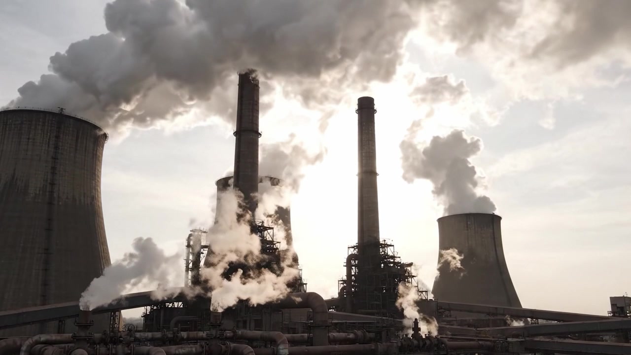 Industrial Power Plant Emitting Smoke and Steam: A Visual Exploration of Energy Production and its Environmental Impact