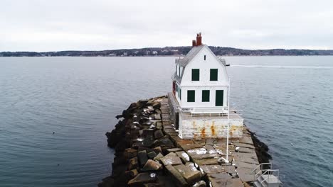 elevated view of the rockland breakwater lighthouse in maine