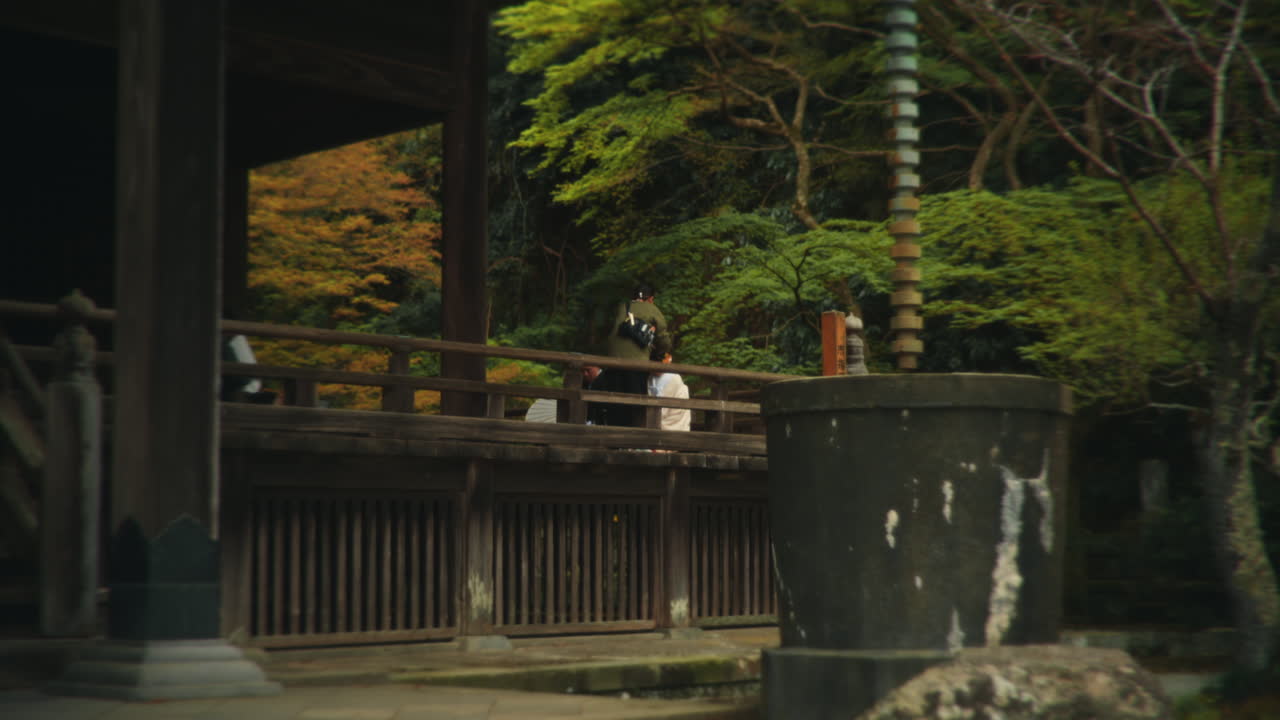 Temple with Autumn Foliage and Wooden Structure