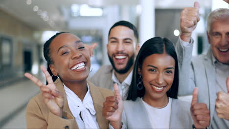 business people, thumbs up and face with teamwork