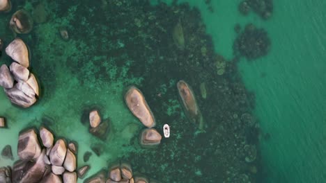 Luftzoom-Aus-Mädchen,-Das-In-Tropen-Schwimmt