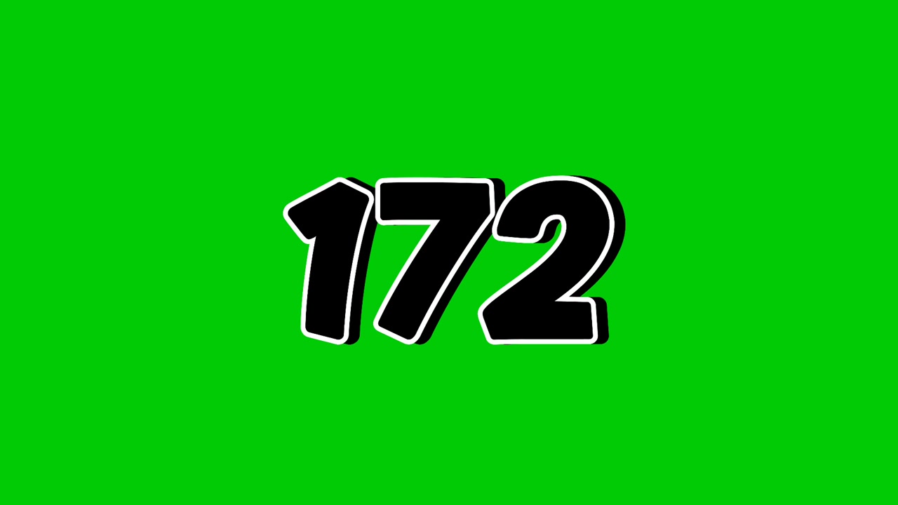 Number 172 Reveal Animation with Smoke Effect on Green Screen Black Cartoon Style Motion Graphic Element