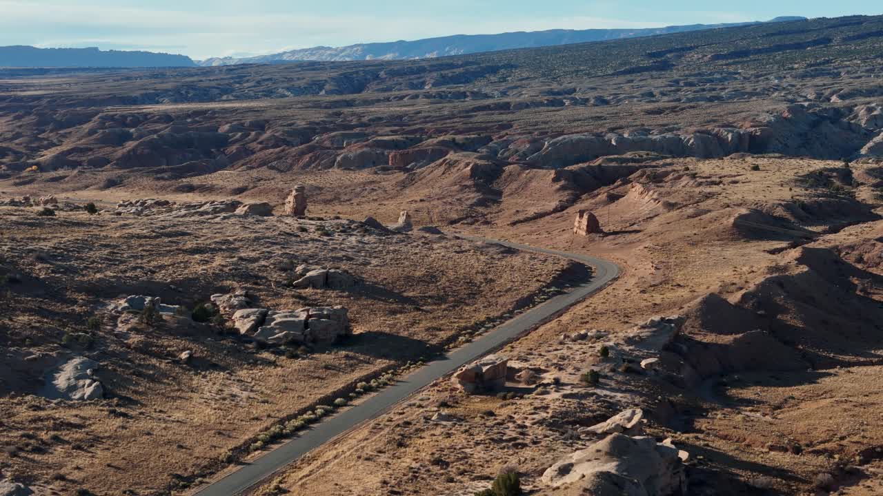 Aerial View of Route in Coral Reef National Park, Utah USA, Road in Desert Landscape