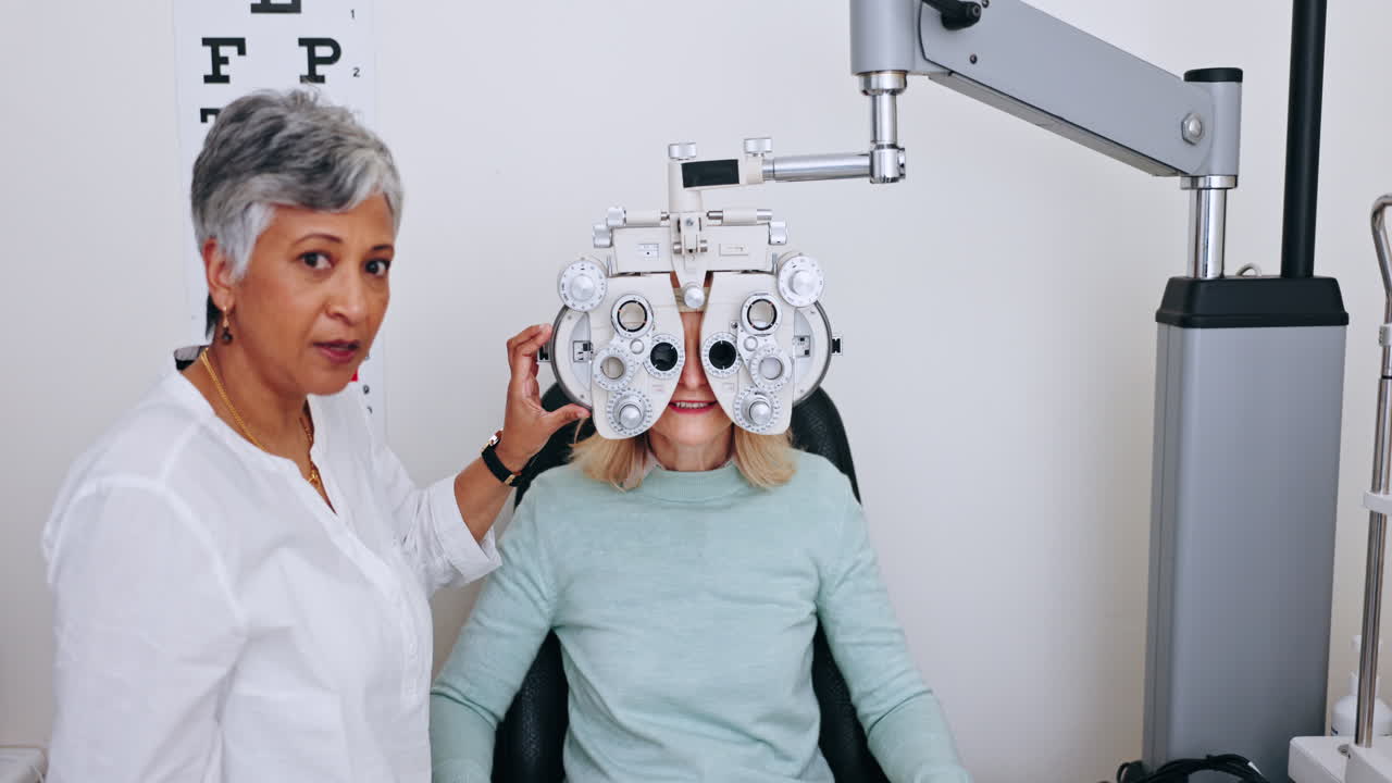 Ophthalmologist, patient and phoropter for eye