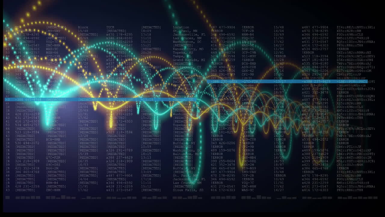 Animation of digital data processing over black background