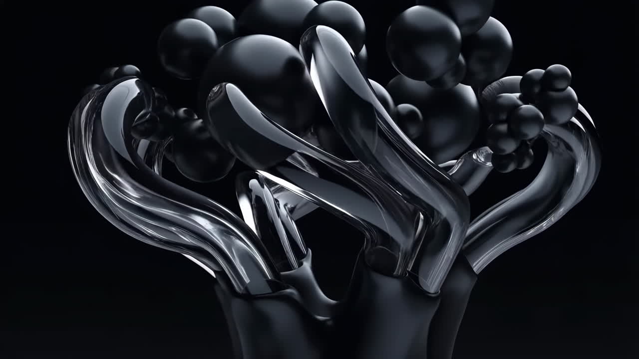 Abstract Dark Composition with Glass and Black Spheres