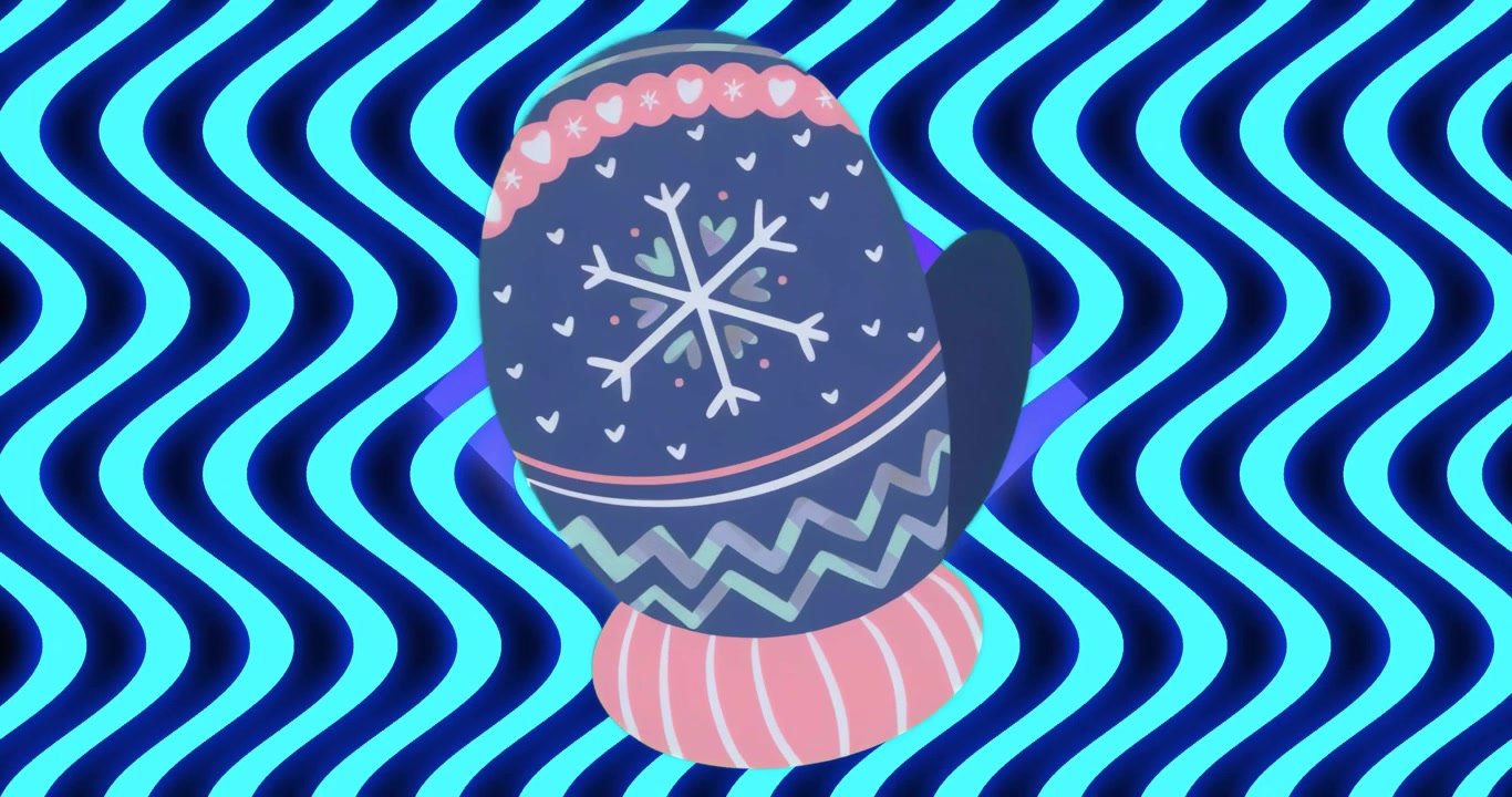 Sfondo a onde che scorre, guanto invernale che ruota a destra mentre mostra un motivo a zigzag in loop