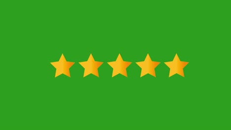 five golden rating star on green screen. customer review, usability evaluation, feedback.