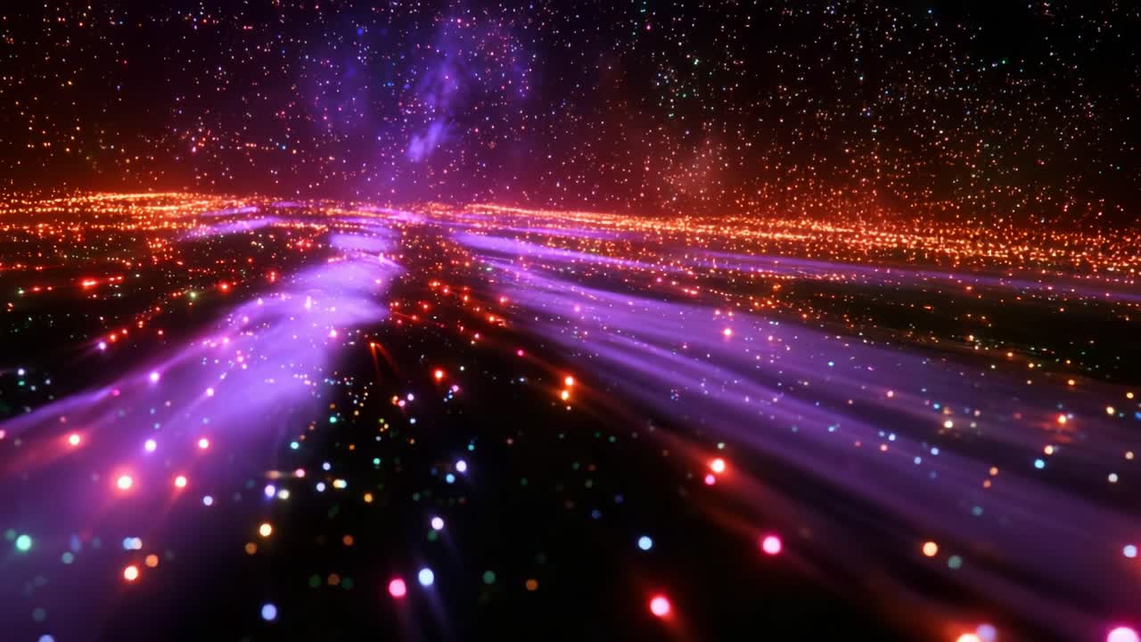 A Stellar Expanse: Witness the Cosmic Display of Vibrant Colors and Light Trails Flowing Through the Galaxy, with Twinkling Stars and Radiant Nebulae Creating a Mesmerizing, Otherworldly Atmosphere