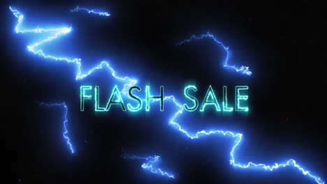 animación del texto de venta flash sobre relámpagos sobre fondo negro