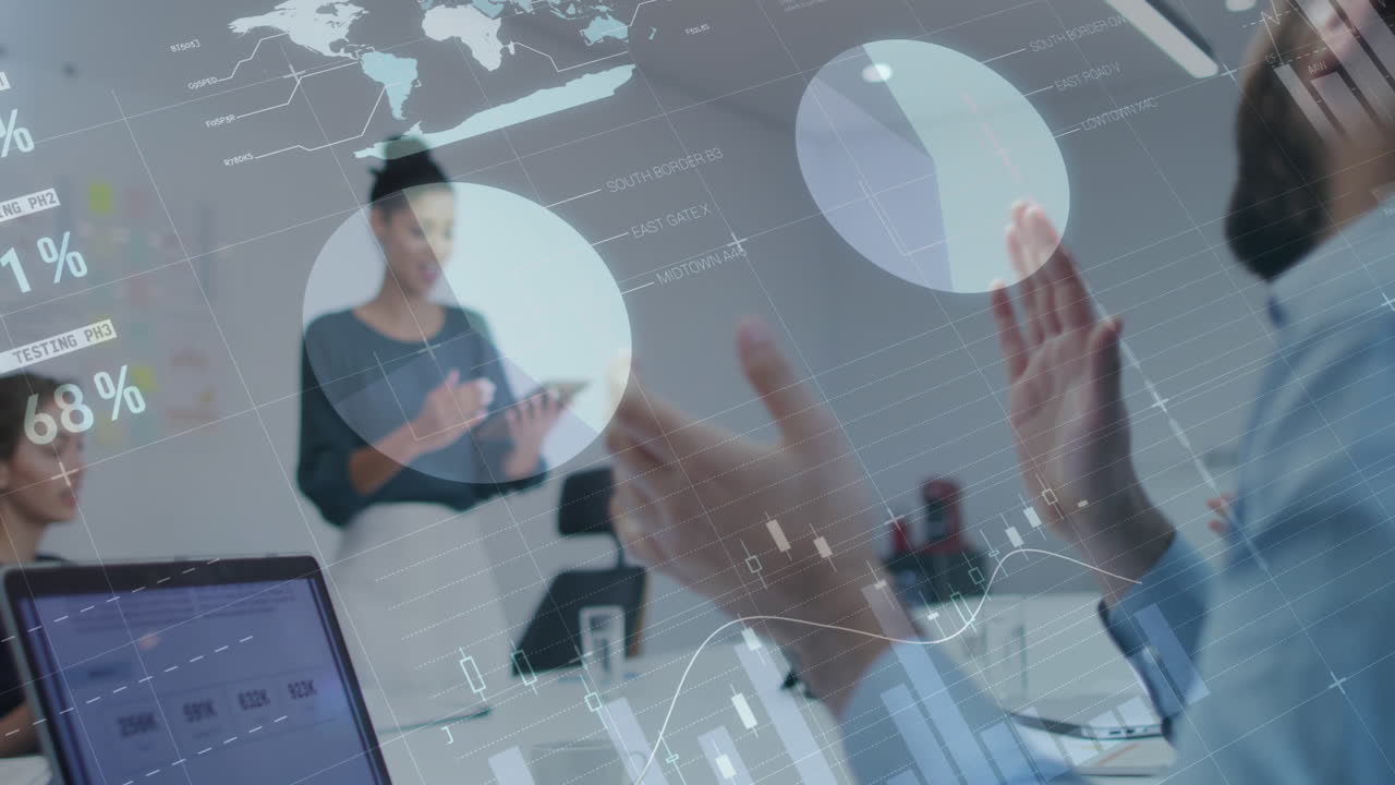 사무실에서 박수를 치는 사업가들에 대한 통계처리 애니메이션