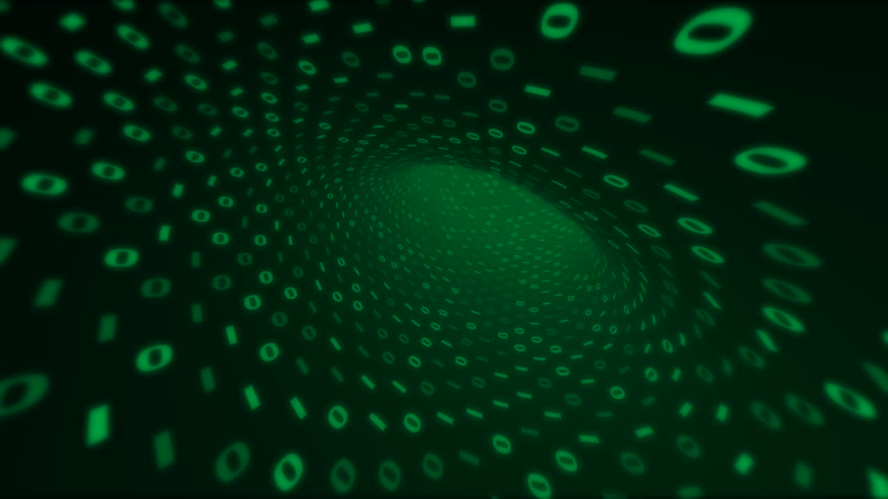 Neon Digital green binary tunnel. Seamless loop 4k background for network, big data, data center, digital event