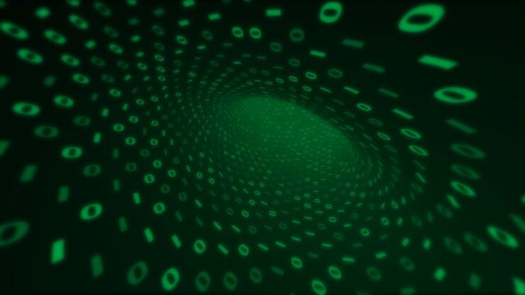 Neon Digital green binary tunnel. Seamless loop 4k background for network, big data, data center, digital event