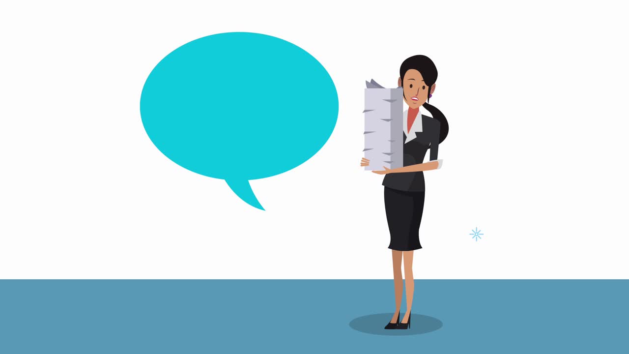 elegant businesswoman worker with speech bubble and documents