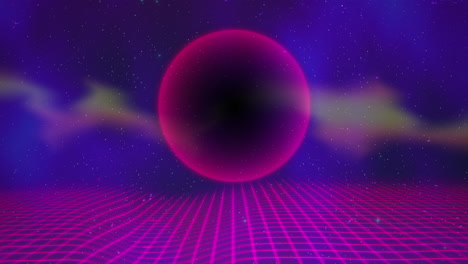 Motion-retro-purple-sphere-and-grid-with-abstract-background-1