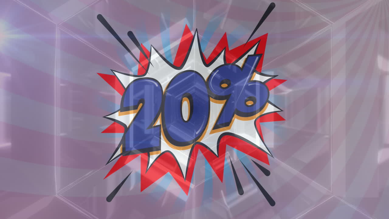 túnel brillante más del 20 por ciento de venta banner de texto en burbuja de habla contra fondo radial púrpura