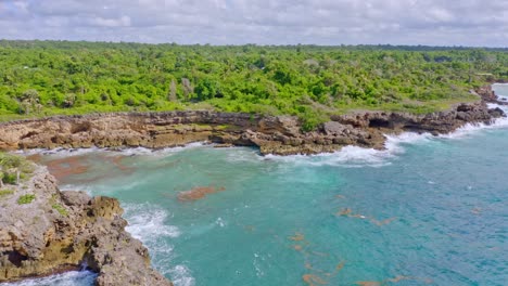 在熱帶加勒比海的boca de yuma海岸線的岩石灣的無人機景色