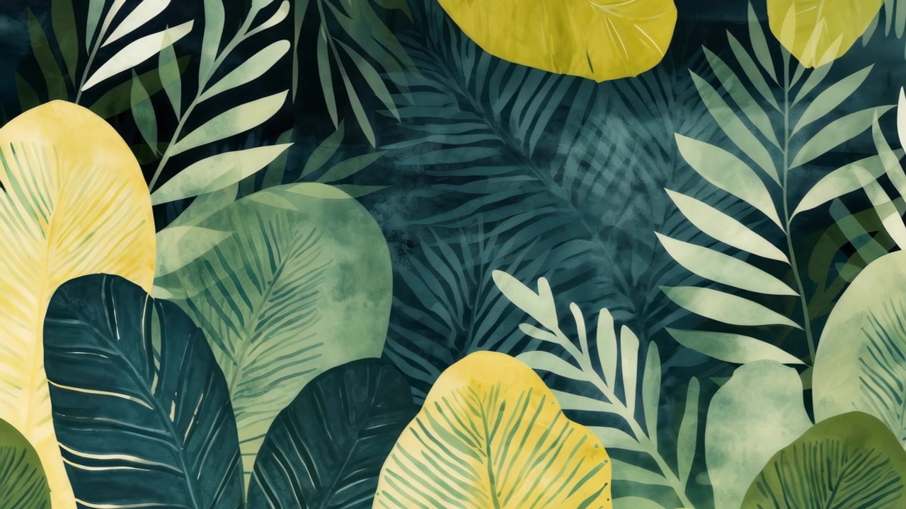 Animated Watercolor Tropical Leaves Background Loop