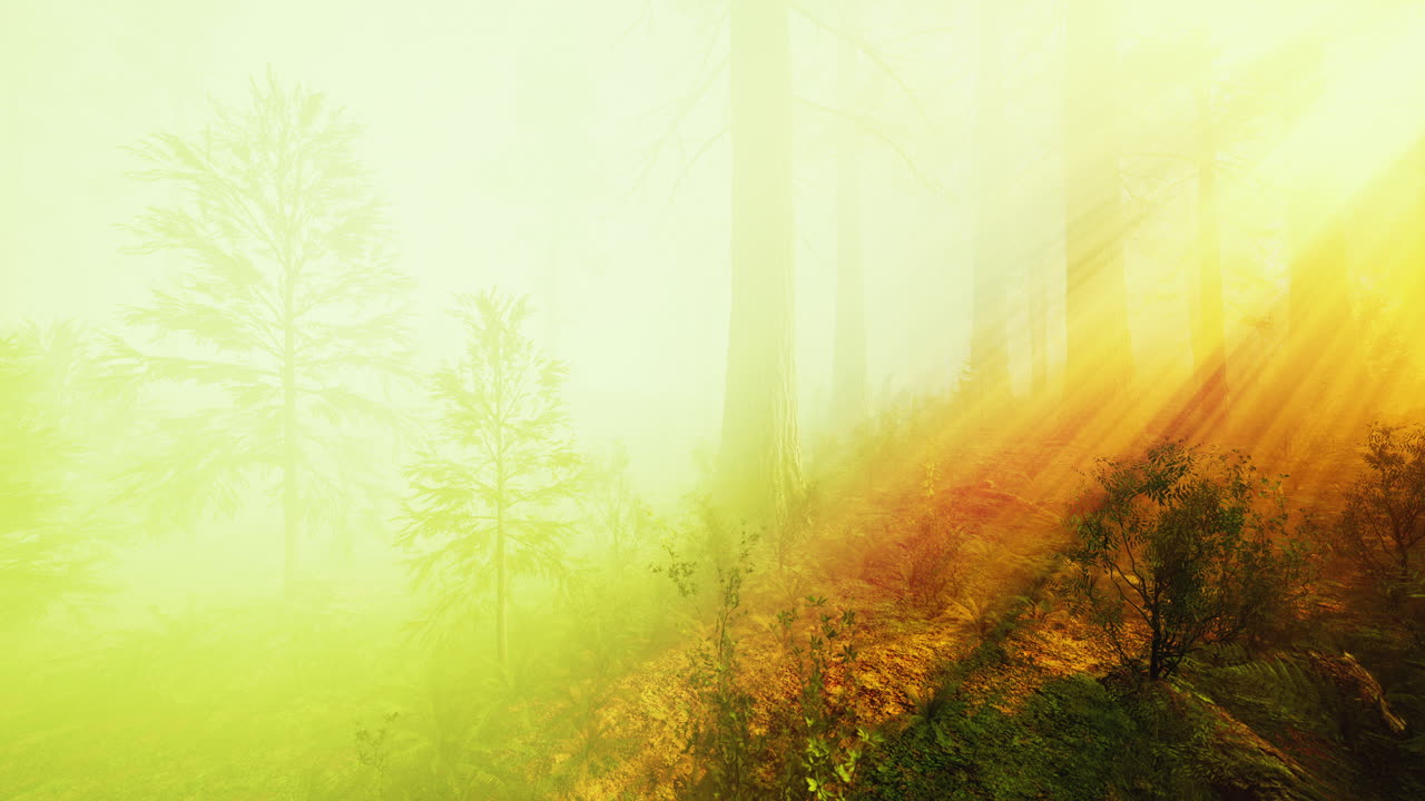 en lo profundo del bosque en una mañana brumosa