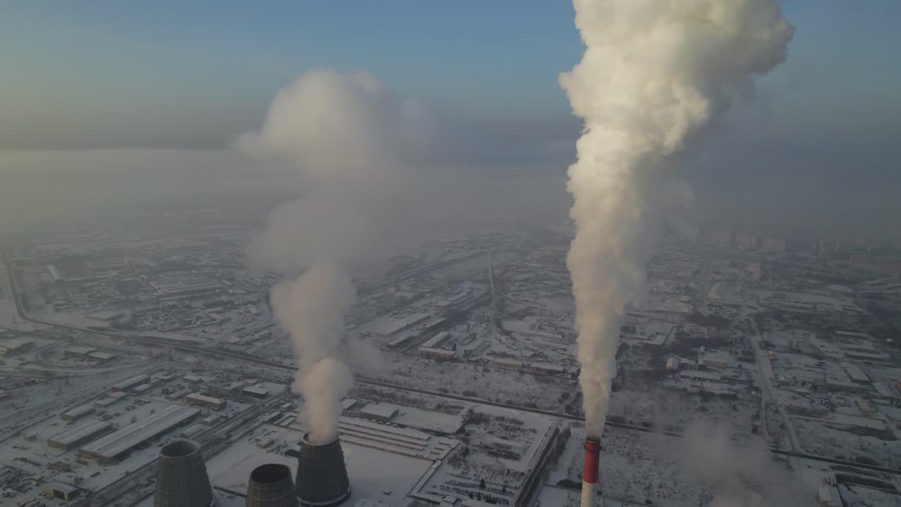 Aerial View of a Power Plant in Winter