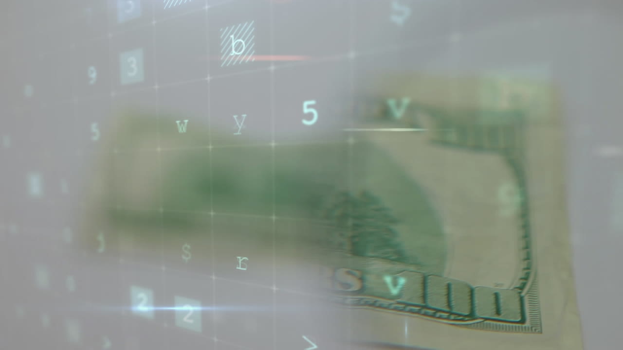 변화하는 숫자의 애니메이션과 달러 지폐에 대한 바이러스 경보